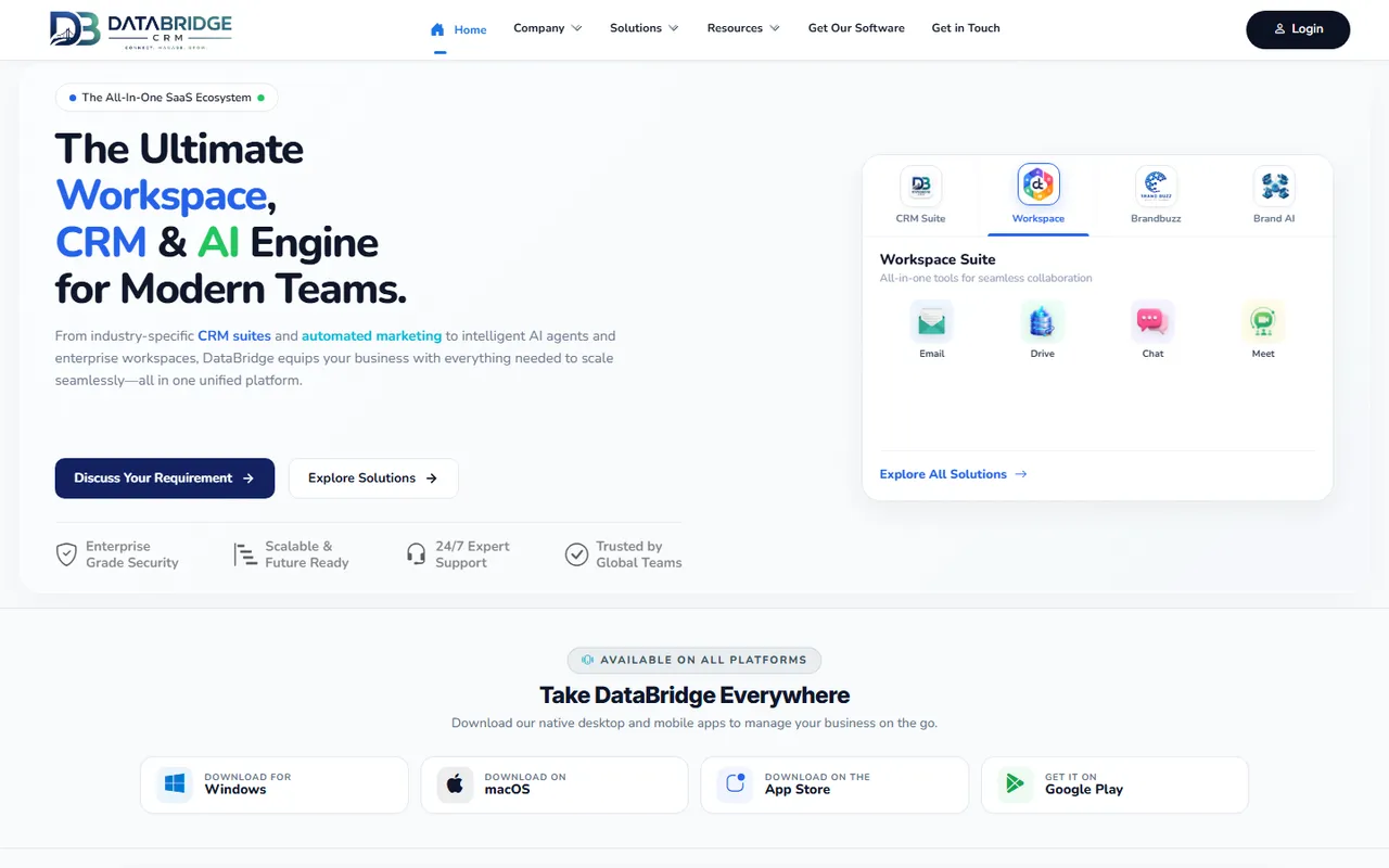 Screenshot of the DataBridge CRM website