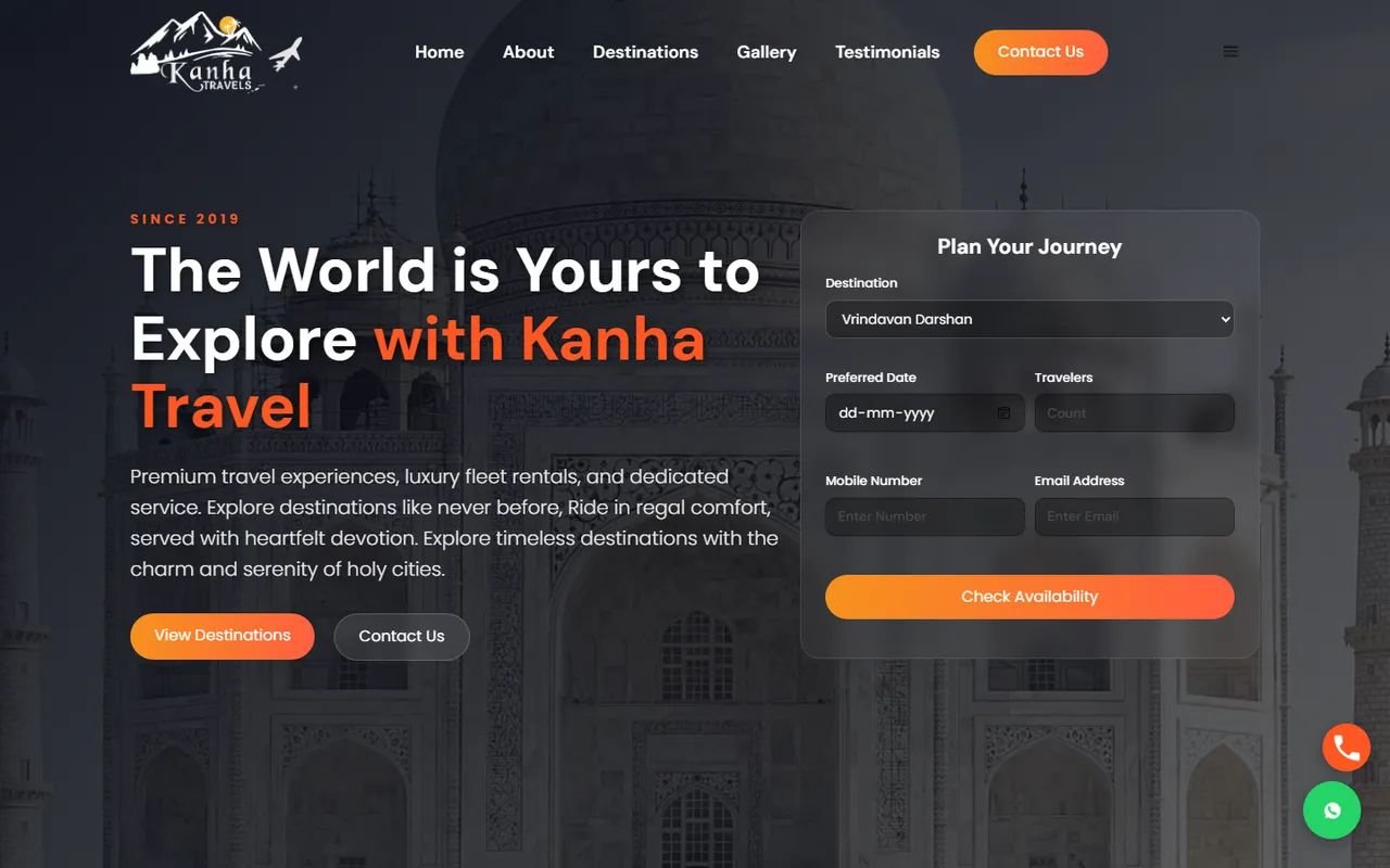 Screenshot of the Kanha Travels website