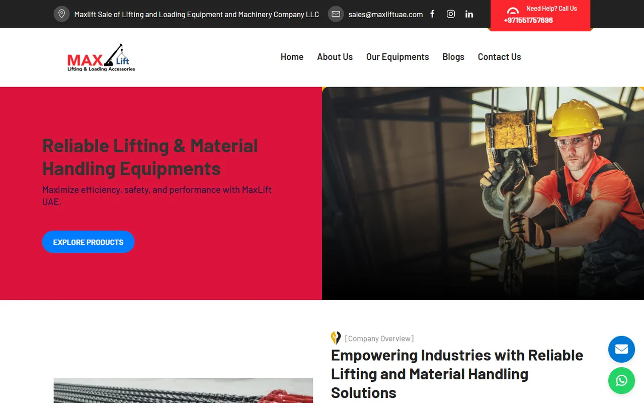 Screenshot of the MaxLift UAE website